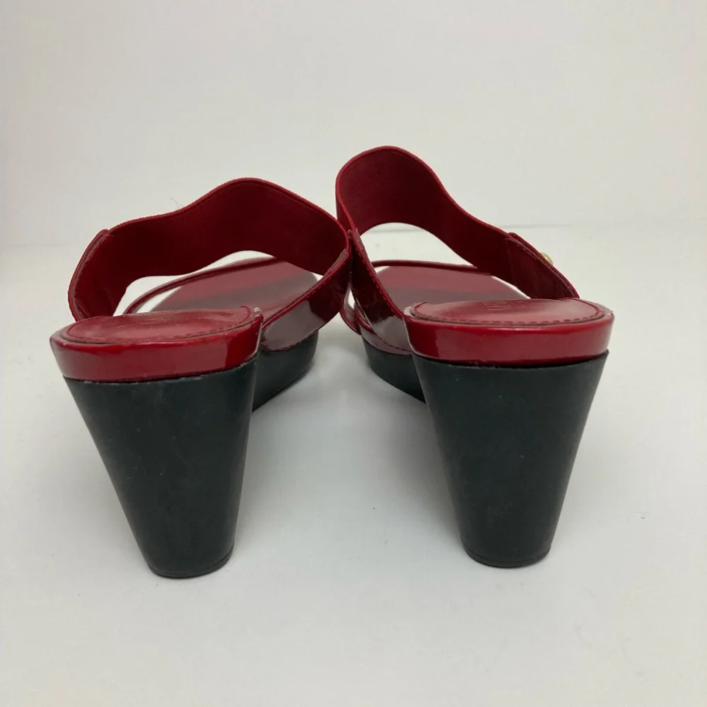 *Lauren Ralph Lauren Rihanna Red Patent Leather Platform Wedge Slip on Sandal#SR